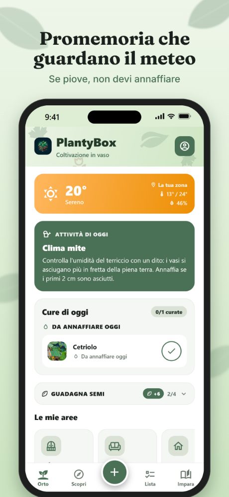 Home con meteo e cure del giorno